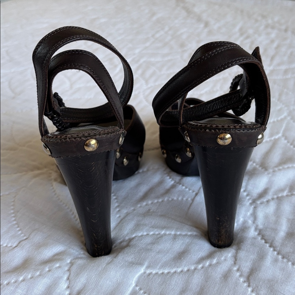Vintage YSL Wood Stud Sandals Heels - Picture 7 of 16